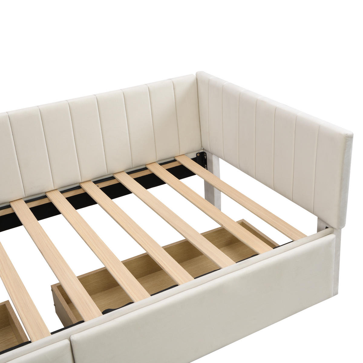 TAGESBETT aus Stoff 90x200 cm Beige mit 2 Schubladen, Lattenrost und variabler Rückenlehne - Beige, Leder (90/200cm) - Modfu