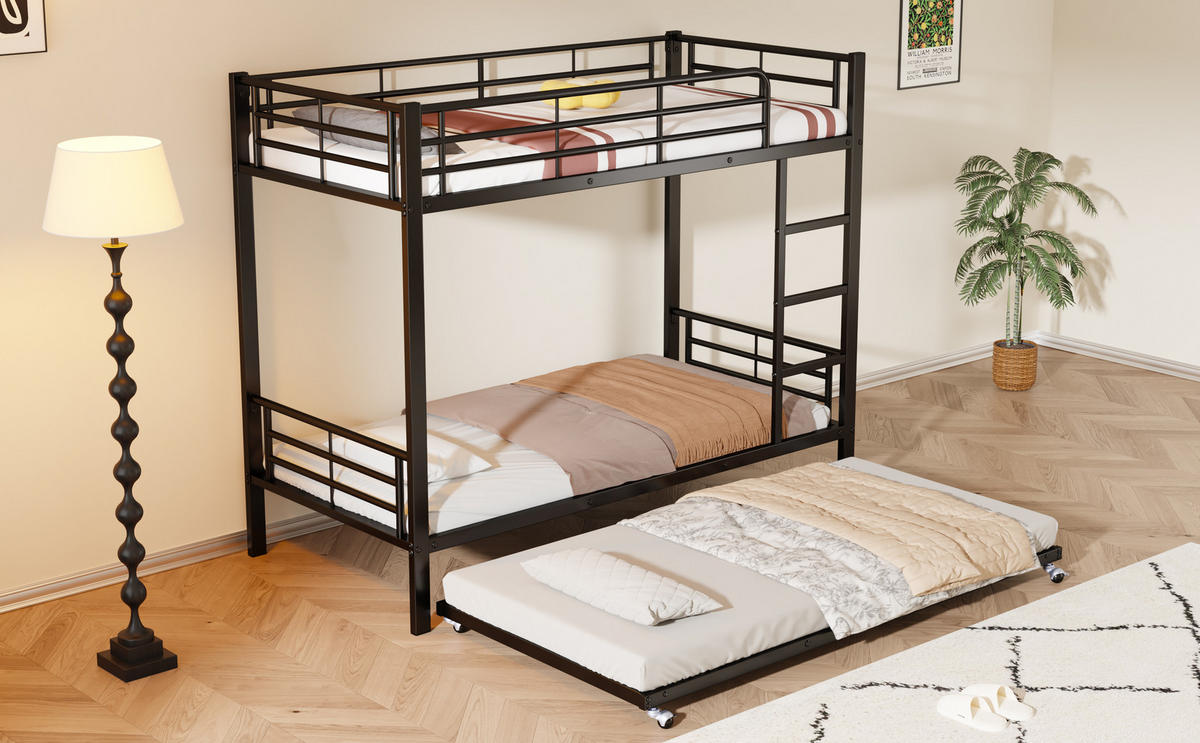 ETAGENBETT 90/90x200 cm Ausziehbett schwarz - Schwarz, Metall (90/200cm) - LEBENLANG