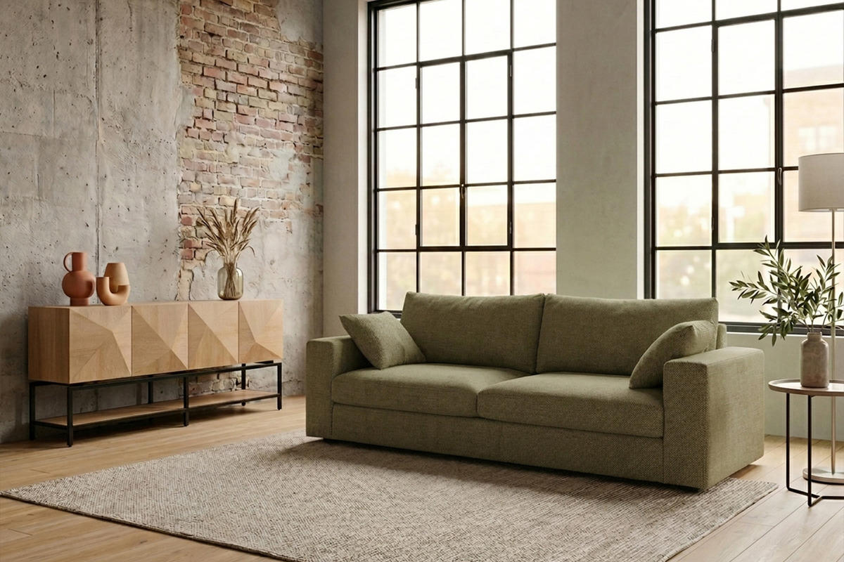 SOFA AMINA Grün Flachgewebe - Schwarz/Grün, Buchenholz/Textil (228/82/101cm) - KAWOLA