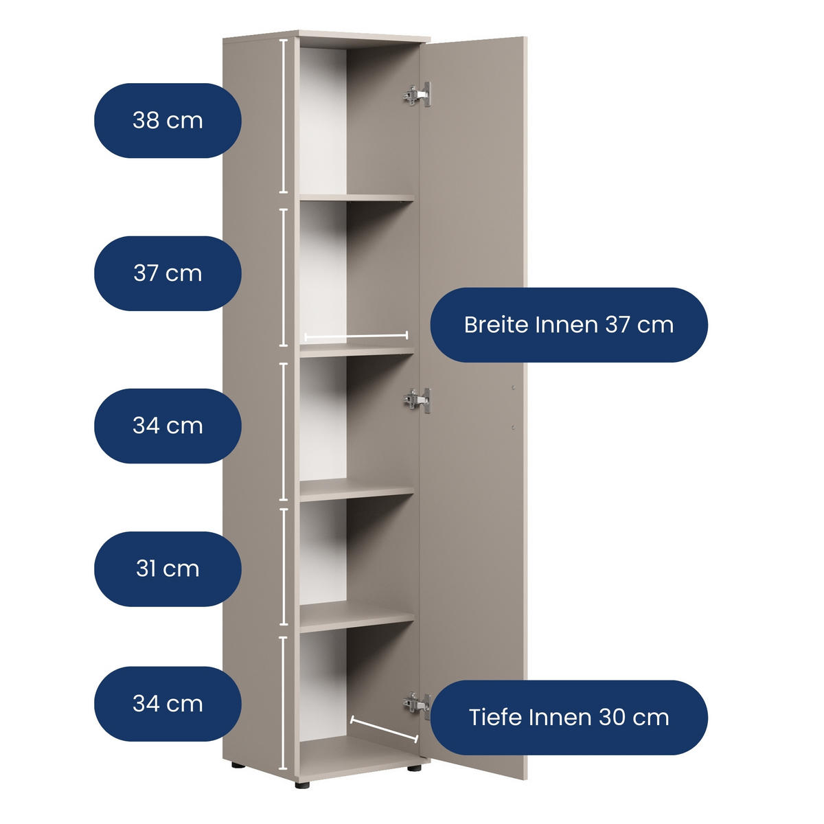 MEHRZWECKSCHRANK mit 1 Tür & 4 Einlegeböden in Kaschmir - Kaschmir, Holzwerkstoff (40/184/35cm) - Home Collective