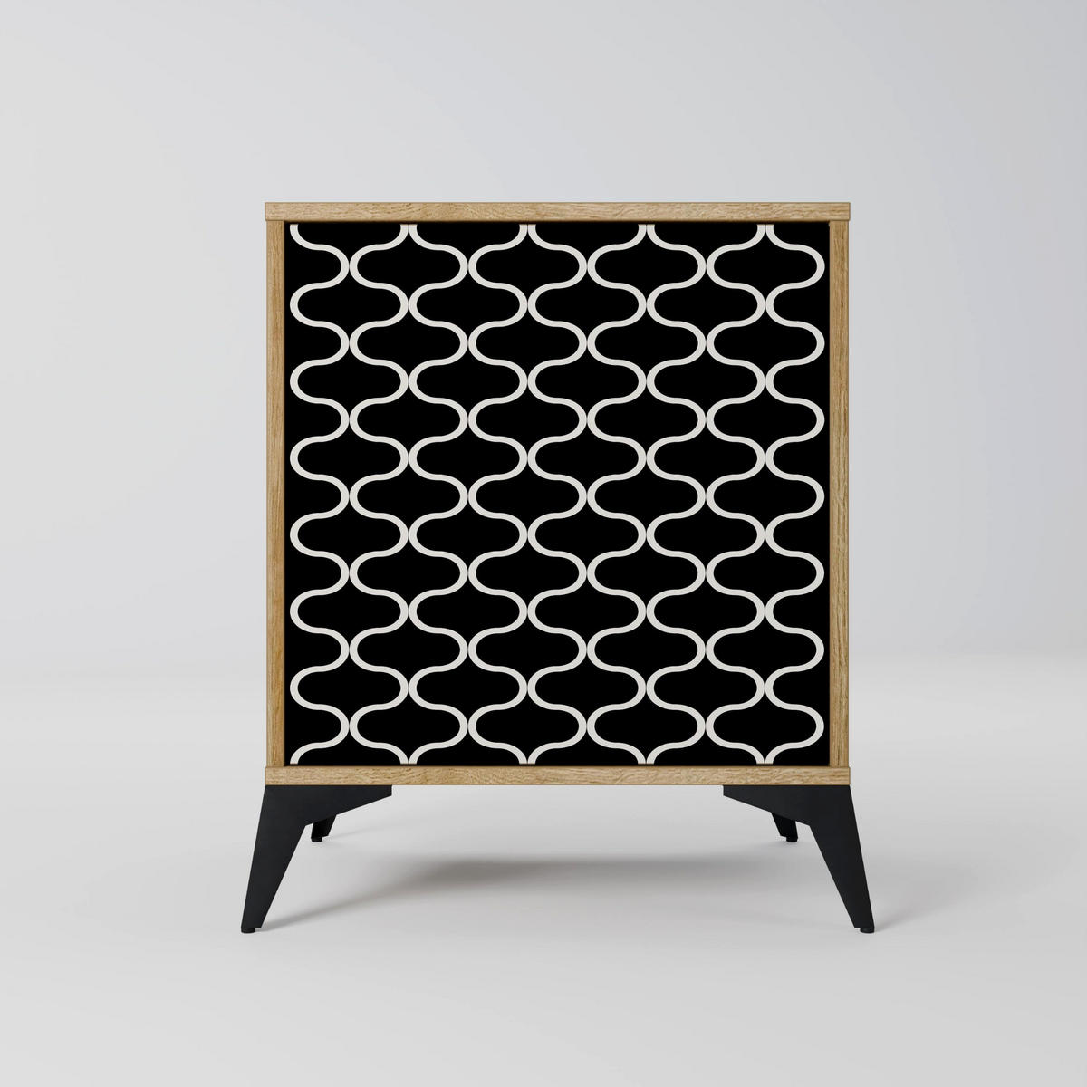 SIDEBOARD TESSELATED BLACKNESS, Eichefarben, 57,5x42x70,5 cm, Schwarze Metall-Sternfüße - Eichefarben/Multicolor, Holzwerkstoff/Metall (57.5/70.5/42cm) - SpaceRebels