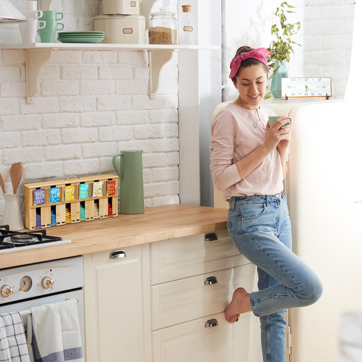 TEEBEUTELSPENDER - Hellbraun, Holz/Metall (46.5/22/10.5cm) - Relaxdays