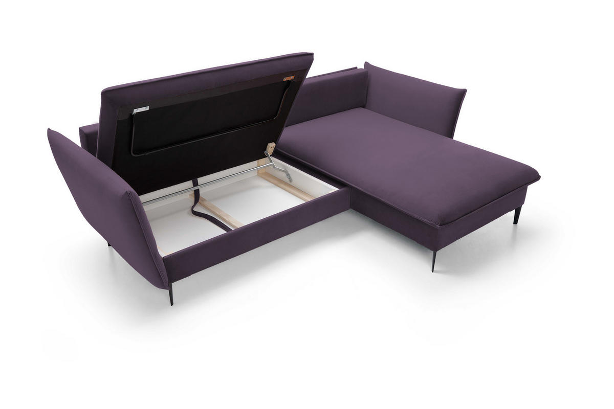 ECKSOFA GLOSS mit Schlaffunktion, Ottomane & goldenen Füßen – Samtsofa im GLOSSour-Stil mit Zierkissen, 258x167x91 cm, Rechte, HELL GRAU - Hellgrün, Holz/Textil (258/167cm) - DomoHome