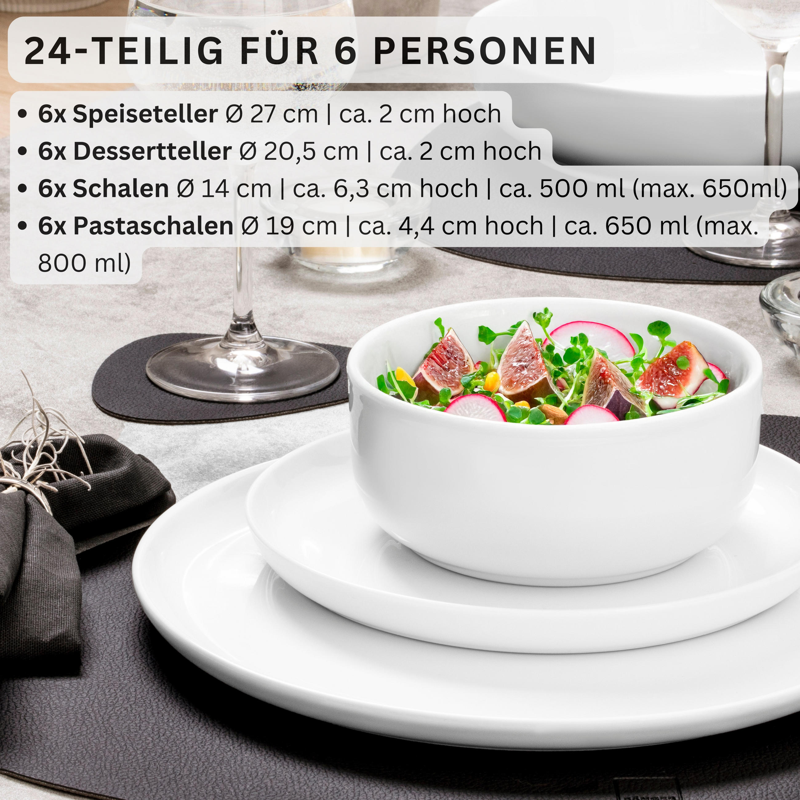 TAFELSERVICE MARLO - 24 teilig aus Porzellan - Weiß, Keramik (27/8.2/27cm) - Sänger