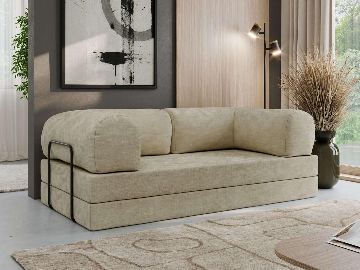 TROJMIESTNA POHOVKA ORSETTO - Béžová Hladká ženilka - čierna/béžová, kov/textil (200/70/100cm) - MKS