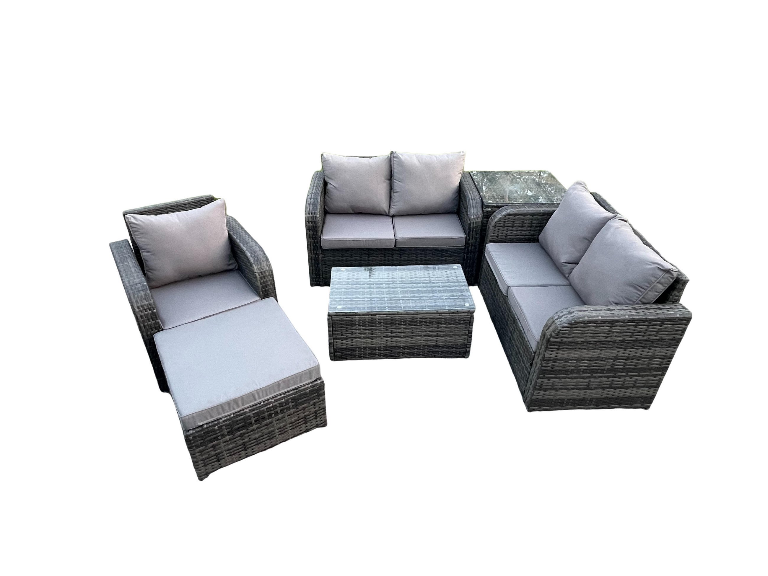 LOUNGESOFA-SET Polyrattan Dunkelgrau 6-Sitzer - Dunkelgrau, Metall - Fimous