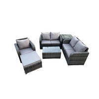 LOUNGESOFA-SET Polyrattan Dunkelgrau 6-Sitzer - Dunkelgrau, Metall - Fimous