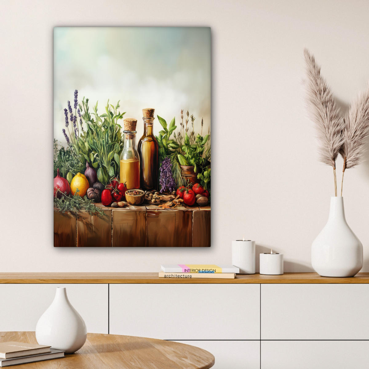 LEINWANDBILD Stilleben - Kräuter - Gewürze - Früchte - Farbenfroh 60x80 cm - Grün, Textil (60/80cm) - MuchoWow