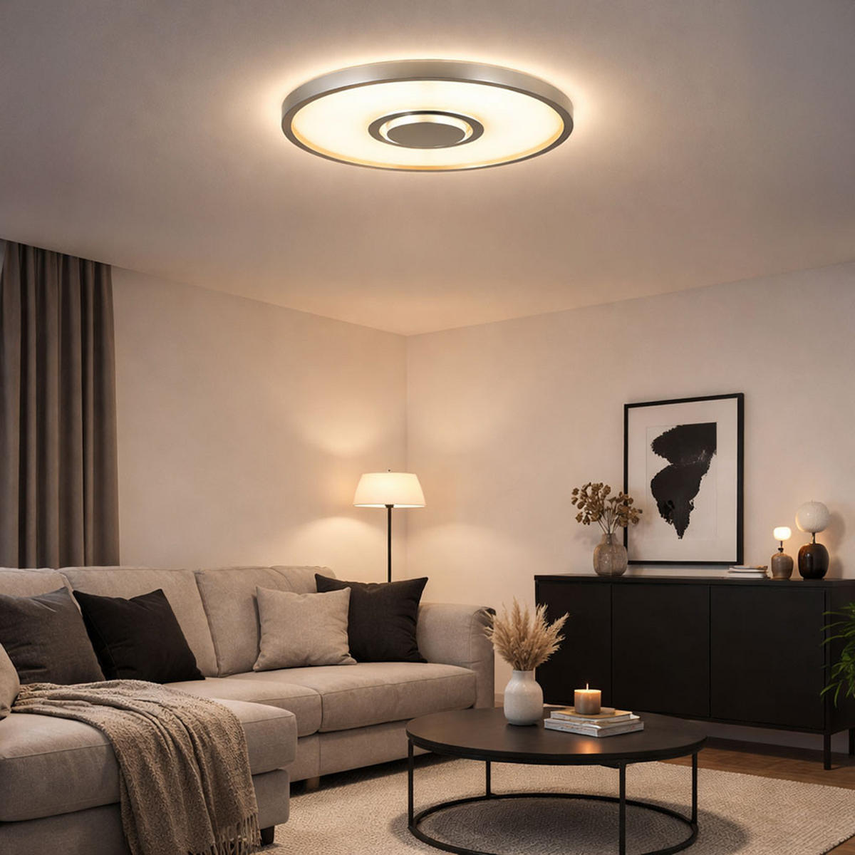 LED DECKENLEUCHTE Backlight Nickel-matt Rund - Silberfarben, Kunststoff (42.5/42.5/3.6cm) - Briloner