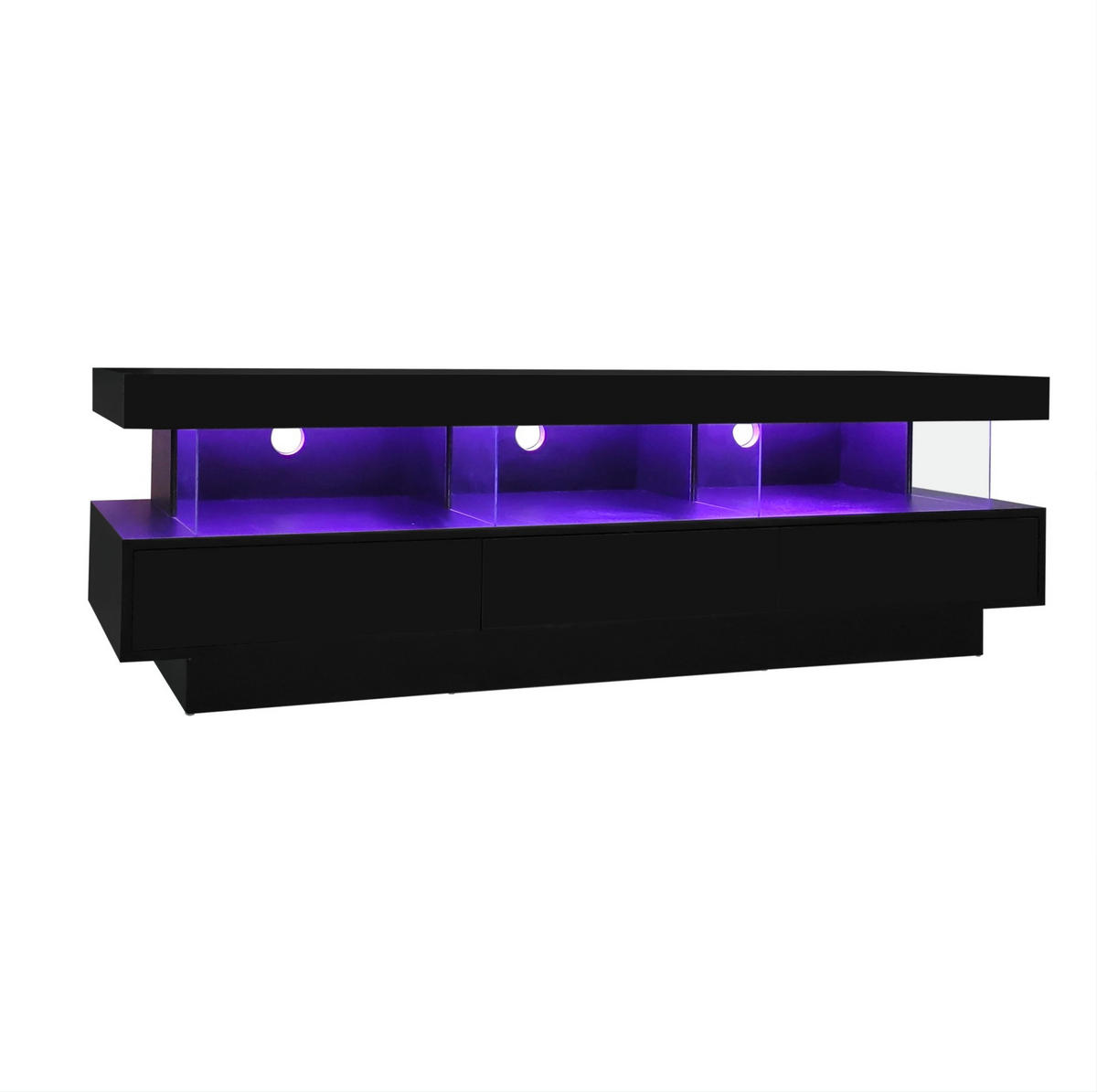 TV-LOWBOARD aus Spanplatte 160x38x50,5 cm Schwarz Hochglanz mit LED-Beleuchtung und 3 Glasfächern - Schwarz, Holzwerkstoff (160/50.5/38cm) - IVMEU