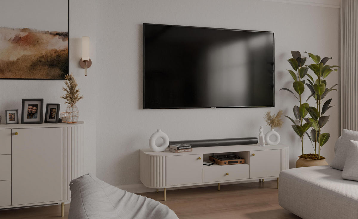 LOWBOARD Halay Beige, 2 Türen & 1 Schublade Moderne Rillenstruktur 180,6 cm - Beige/Goldfarben, Holzwerkstoff/Metall (180.6/50/42.3cm) - AX Living