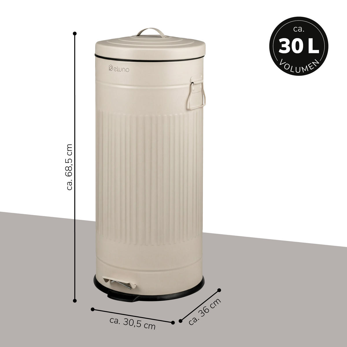 ABFALLEIMER VINTAGE, 30 Liter, Metall, beige - Beige, Metall (30.5/68.5/36cm) - eluno