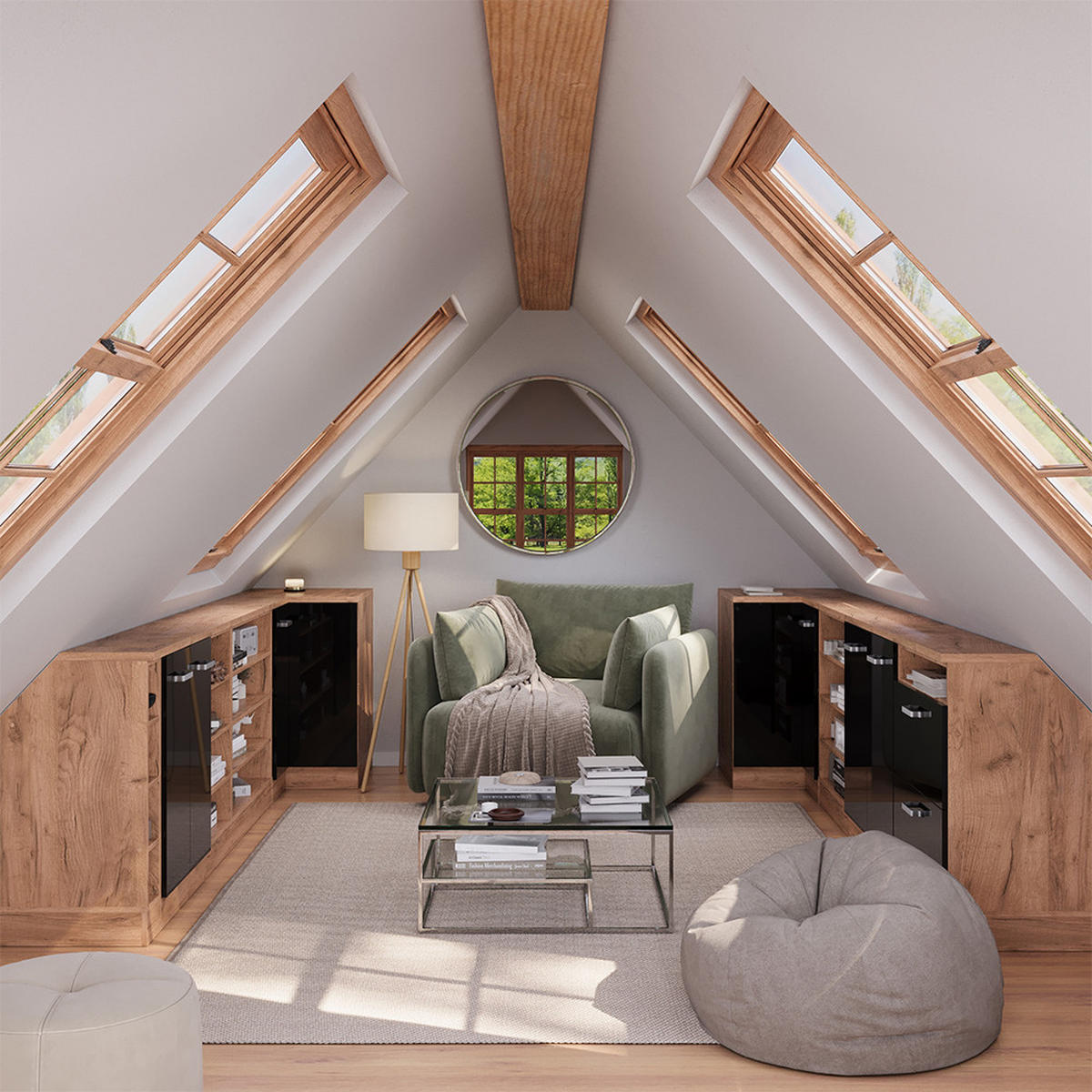 WARDROBE FOR SLOPING CEILING Rion Sjajna Crna 80 x 81.6 cm s 2 vrata, korpus ormara dubine 60 cm - hrast medunac/crna visoki sjaj, drvni materijal (80/83.8/60cm) - Vicco