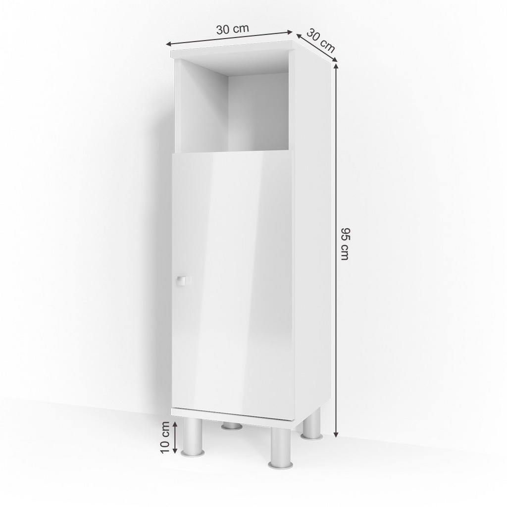 Thumbnail - Vicco Midischrank, Weiß Hochglanz, Holzwerkstoff, 3 Fächer, Quadratisch, 30x95x30 cm, Badezimmer, Badezimmerschränke, Mi...