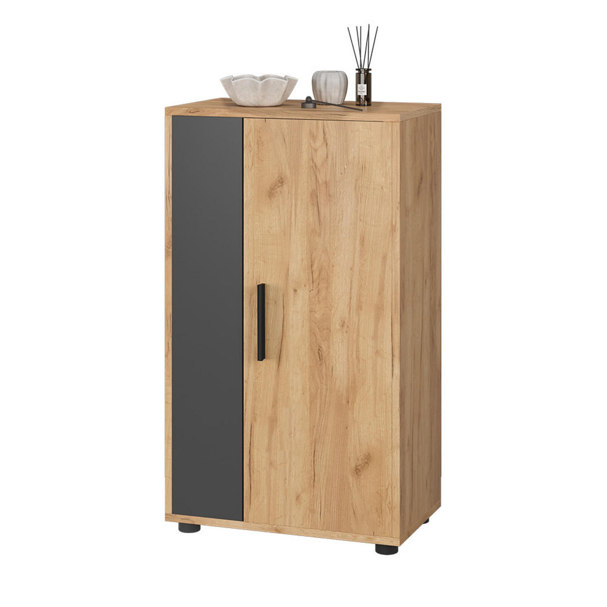 KOMMODE Berno Goldkraft Eiche/Anthrazit 50.1 x 87.3 cm mit 2 Fächern - Honigeiche/Anthrazit, Holzwerkstoff (50.1/87.3/28.3cm) - Vicco