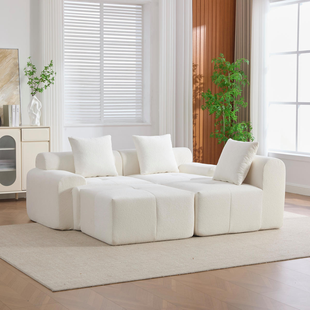 ECKSOFA Cord Beige ohne Montage - Weiß, Textil (261/164cm) - WISHDOR