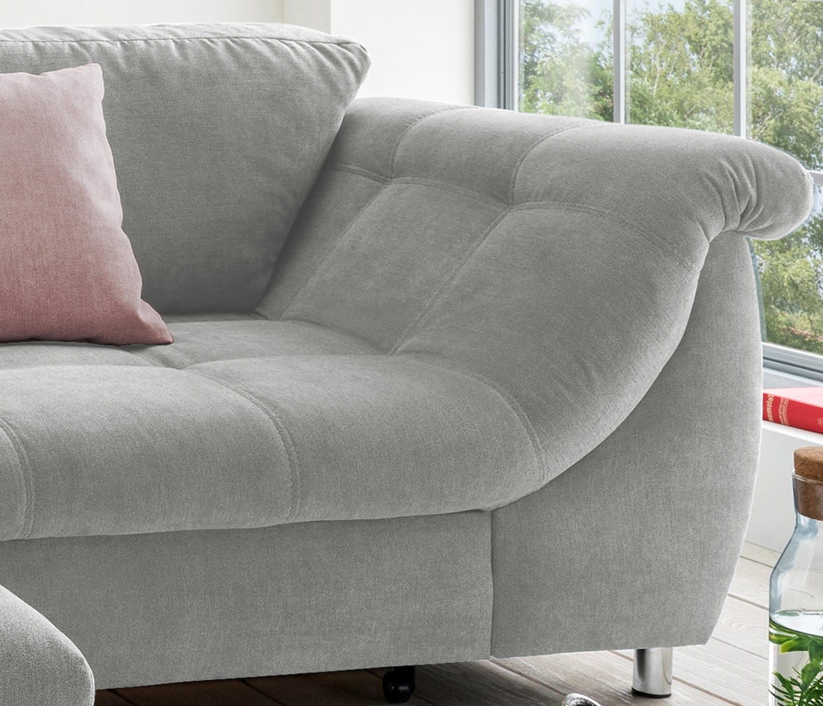 ECKSOFA mit Schlaffunktion, Bettkasten, Wellenunterfederung, Ottomane links B250/T190/H84 cm, Liegefl. 179x190 cm, Mikrofaser Grau / 17002 - Chromfarben/Grau, Textil/Metall (250/190cm) - luma-home