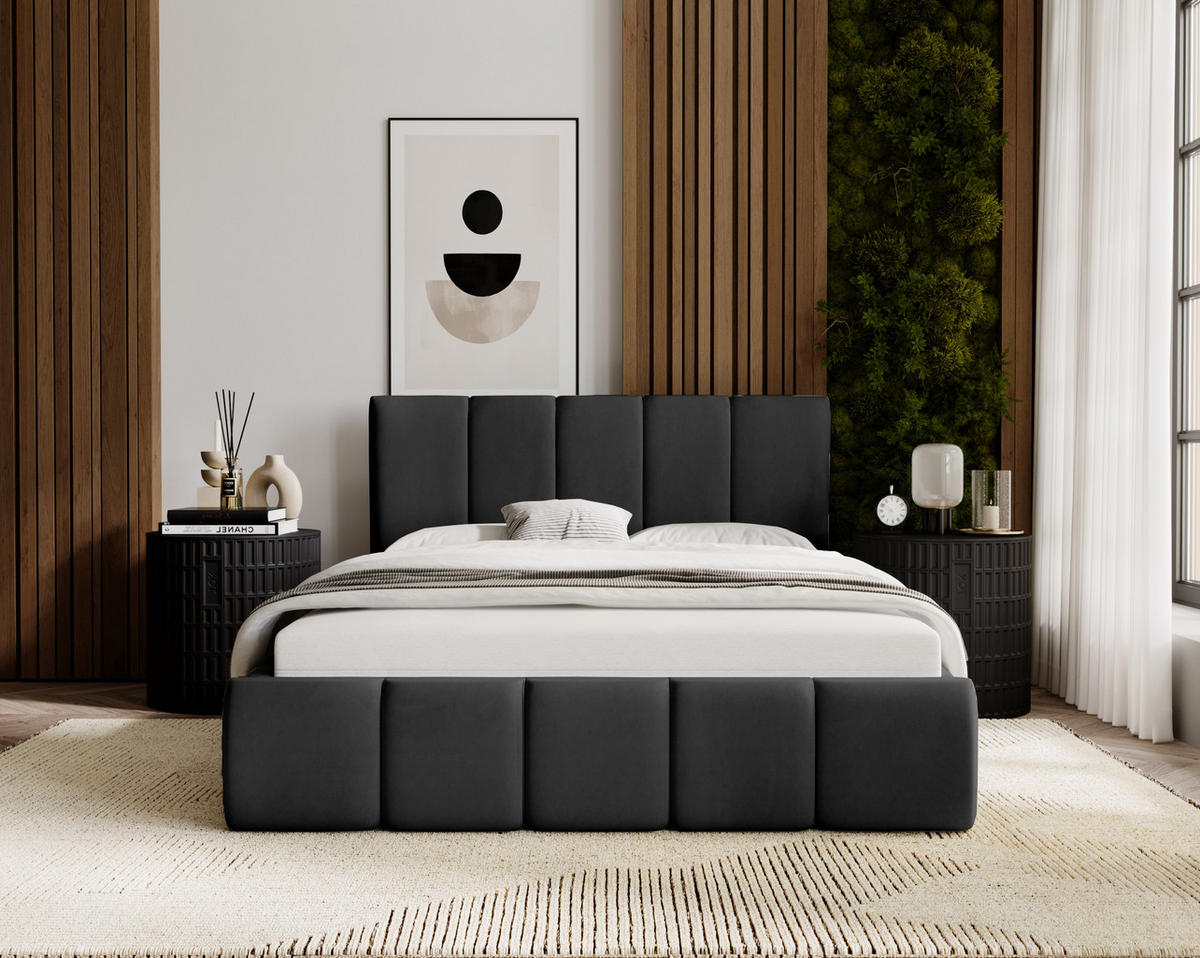 POLSTERBETT mit Kopfstütze Buchel 120x200 cm, Schwarz - Schwarz, Textil (120/200cm) - Fedve