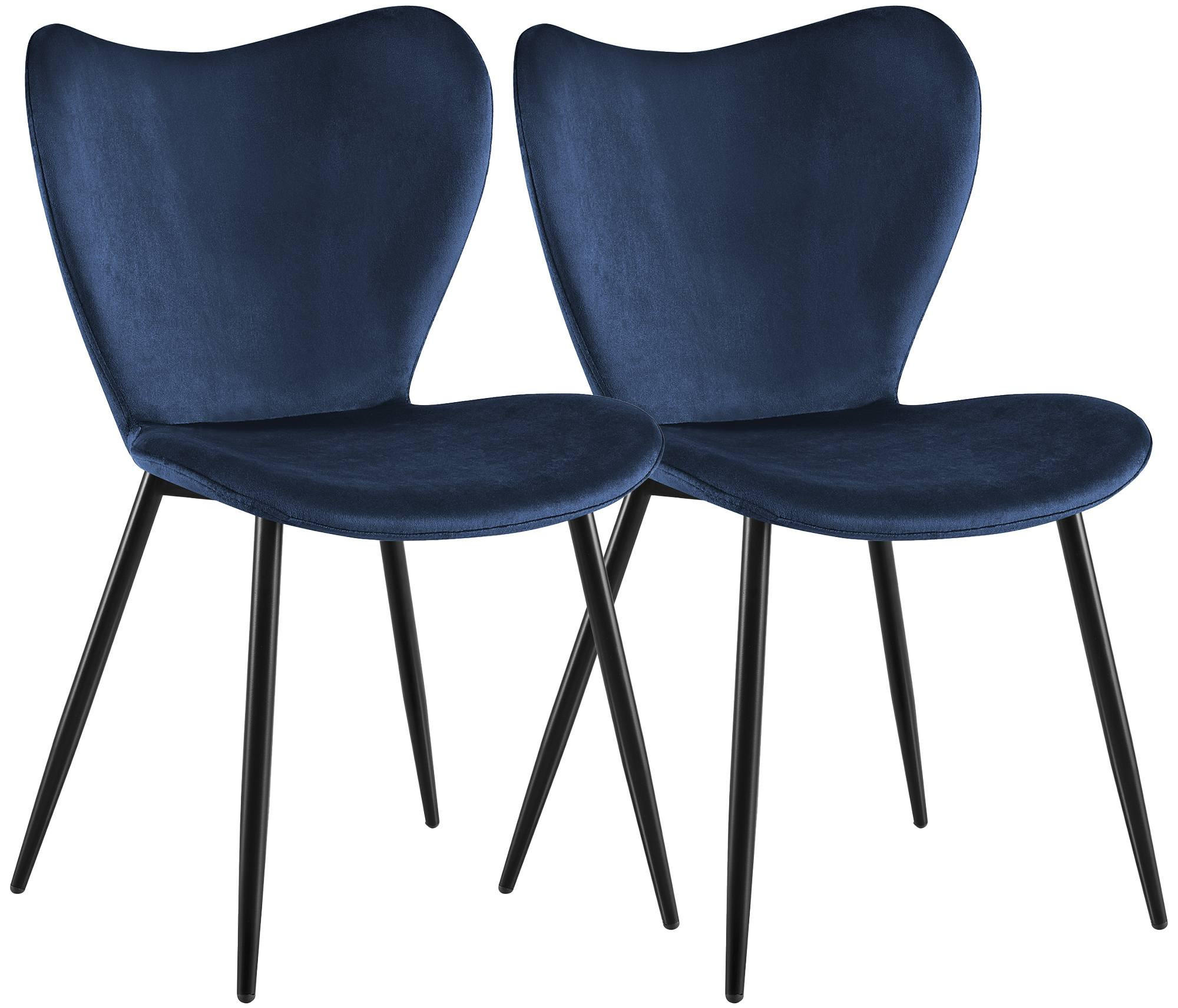 ESSZIMMERSTUHL 2 Samt Dunkelblau - Schwarz/Dunkelblau, Textil/Metall (50/80/58cm) - CLP