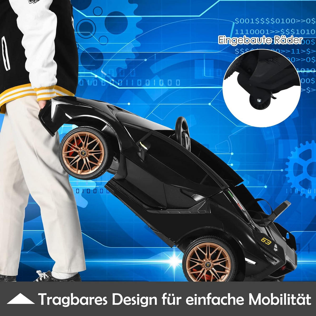 DETSKÉ auto Lamborghini 12V čierne - čierna, plast (64/41/108cm) - COSTWAY