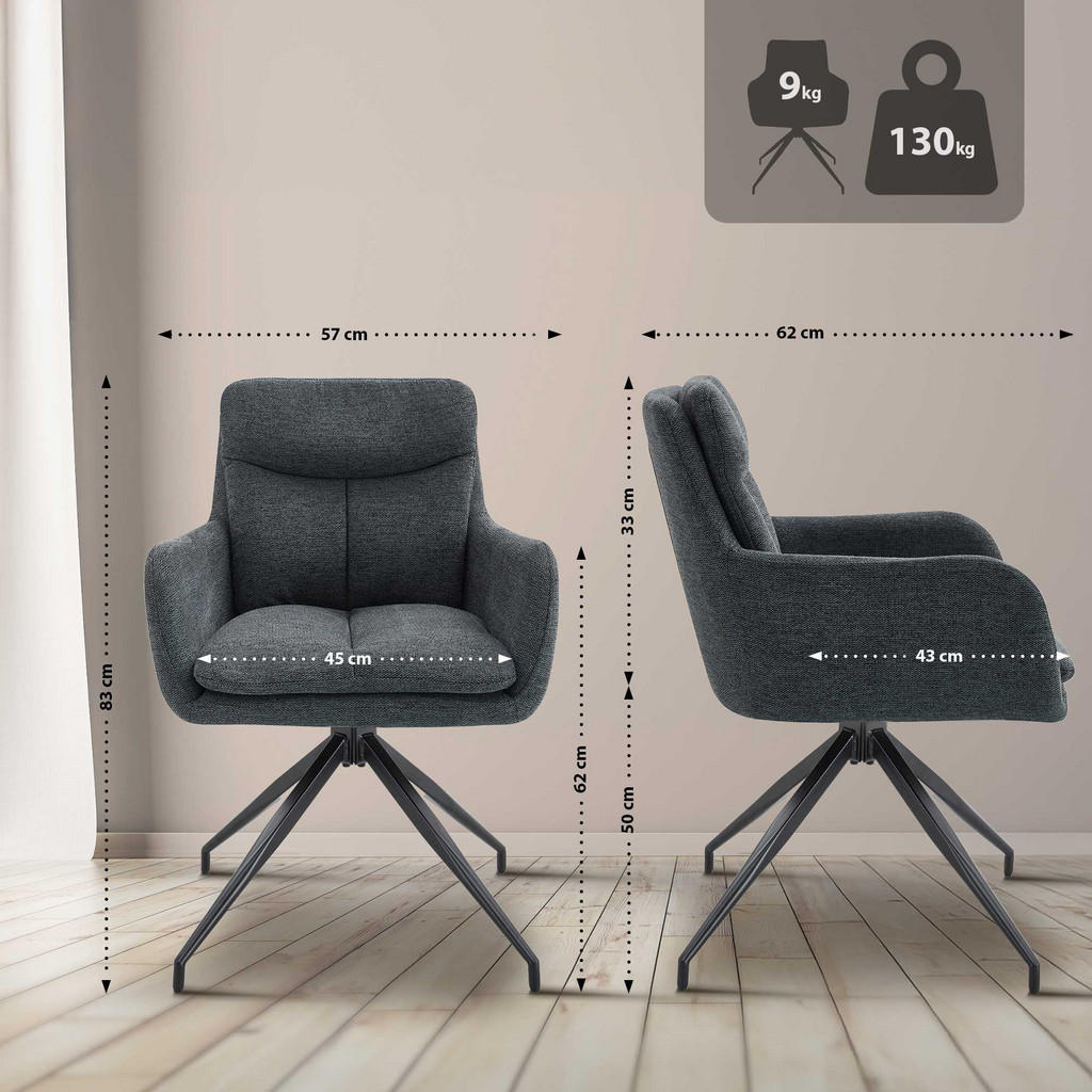 Thumbnail - CLP Esszimmerstuhl, Dunkelgrau, Textil, 57x83x62 cm, Esszimmer, Stühle, Esszimmerstühle, Vierfußstühle