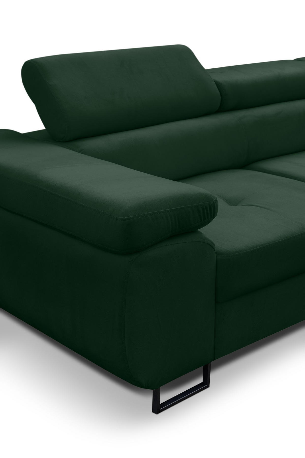 ECKSOFA Jerry in L-Form mit Schlaffunktion und Bettkasten, Farbe: Grün, Veloursstoff, Ottomane Rechts - Grün, Textil (275/202cm) - VENASI MÖBEL