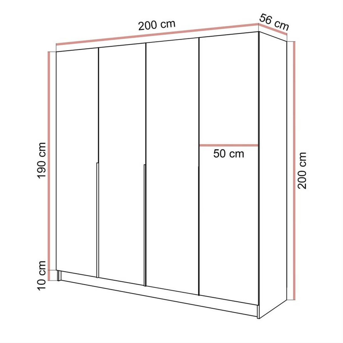 VIERTÜRIGER Kleiderschrank SAVAGE 4D Kaschmir - Kaschmir, Holzwerkstoff (200/200/56cm) - Lookway