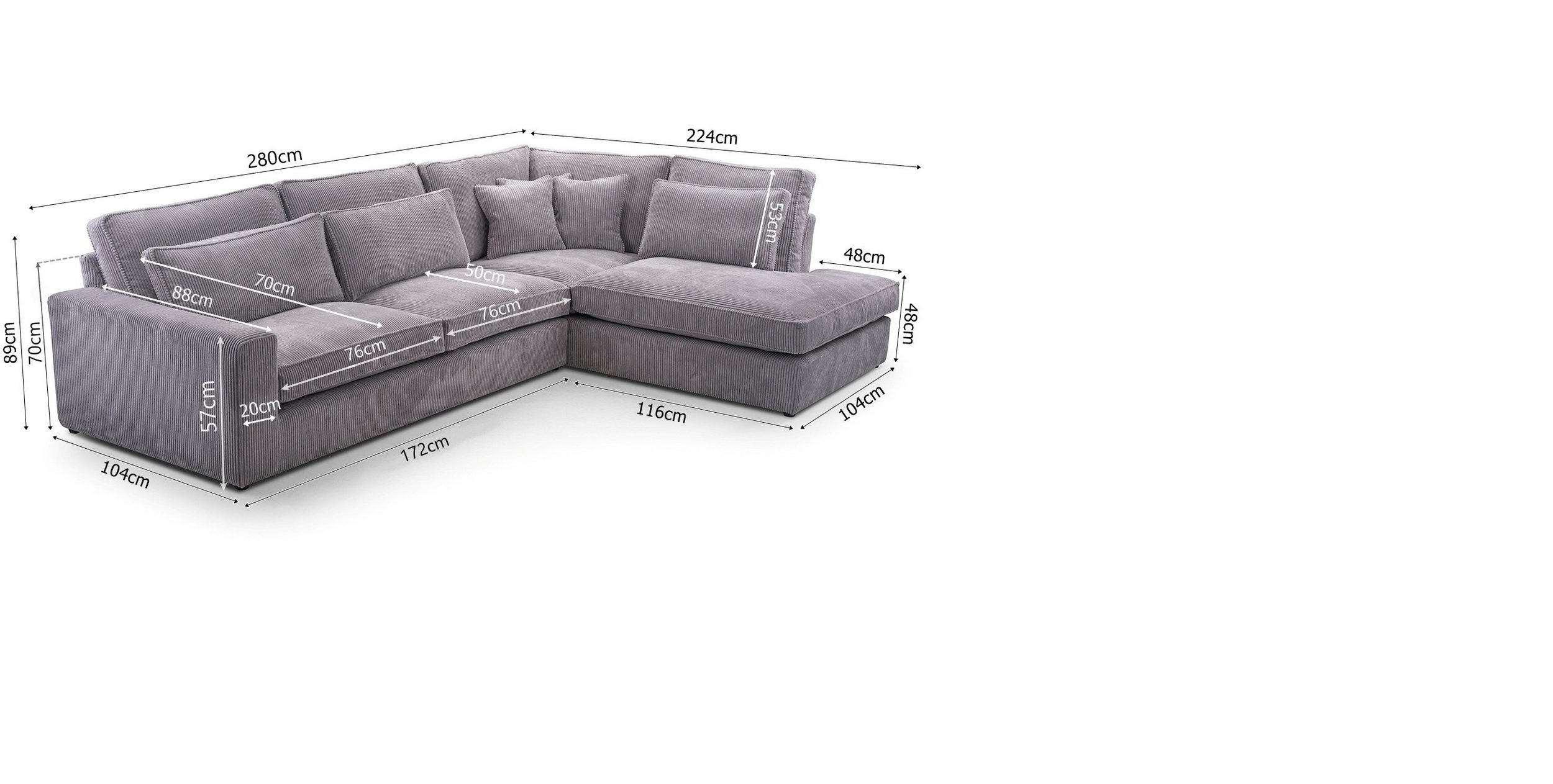 ECKSOFA COMFORTO Rechts 280 x 224 cm - Braun, Textil (280/224cm) - AN-Moebel 4u
