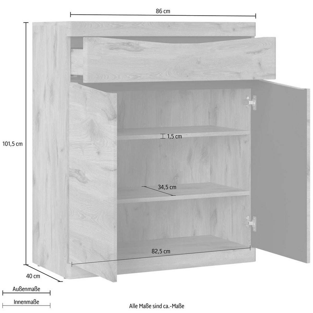 SCHUHKOMMODE Twist Eiche Viking / anthrazit 86 / 40 / 102cm - Eichefarben/Anthrazit, Holz/Holzwerkstoff (86/102/40cm) - Feldmann-Wohnen
