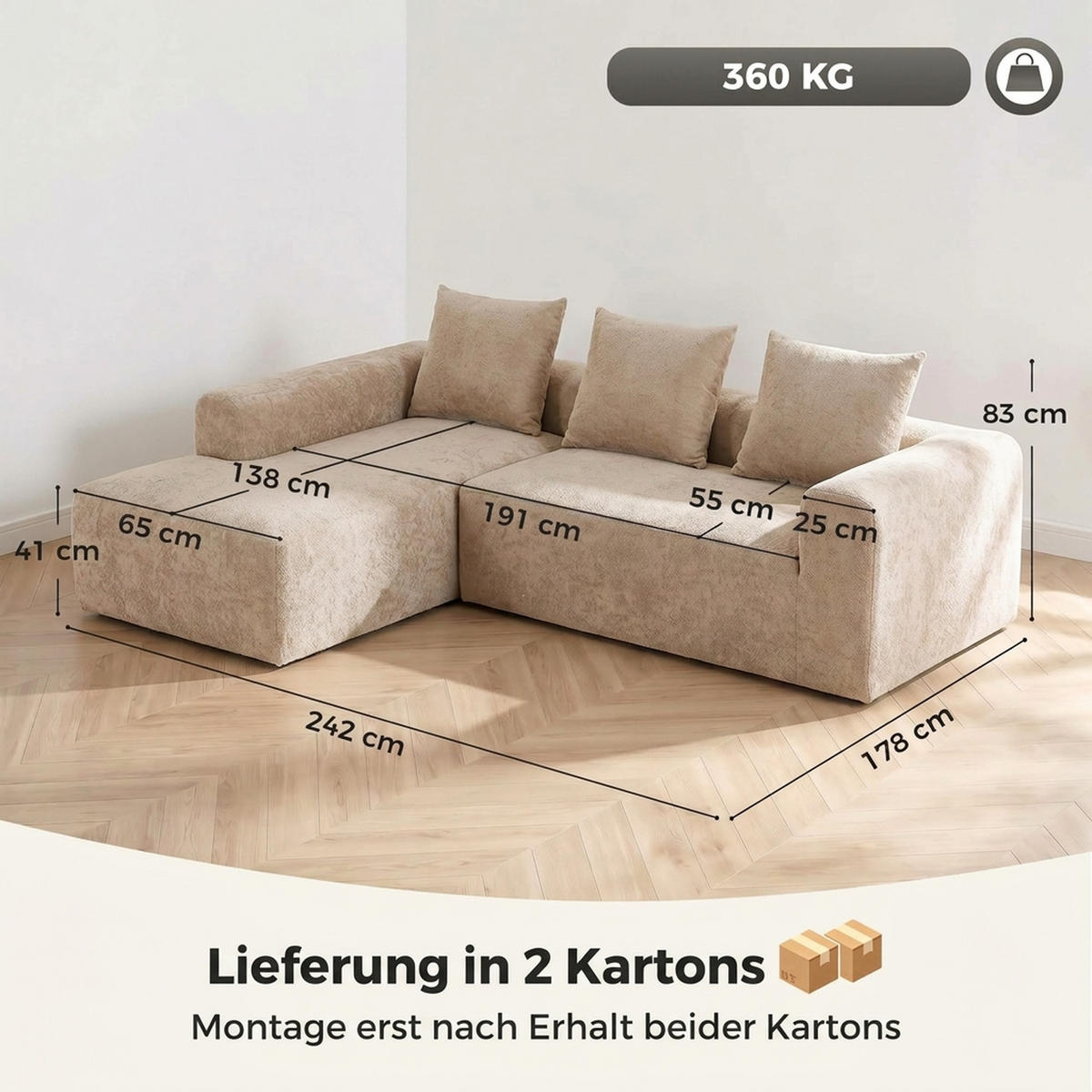 ECKSOFA Polyester Beige - Beige, Textil (178/242cm) - HOMCOM