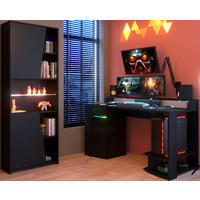 JUGENDZIMMER Gaming Set mit Schreibtisch und Schrank inkl. LED - Schwarz, Glas/Holzwerkstoff (220/180/62cm) - Parisot Meuble