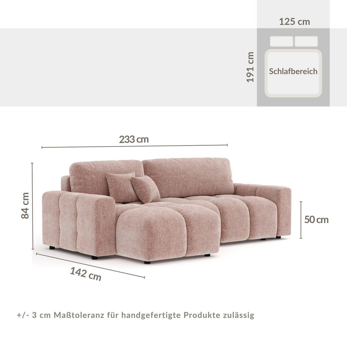 ECKSOFA MIT SCHLAFFUNKTION Ucci Rosa Chenille - Schwarz/Rosa, Holz/Holzwerkstoff (233/142cm) - Maison de Reve