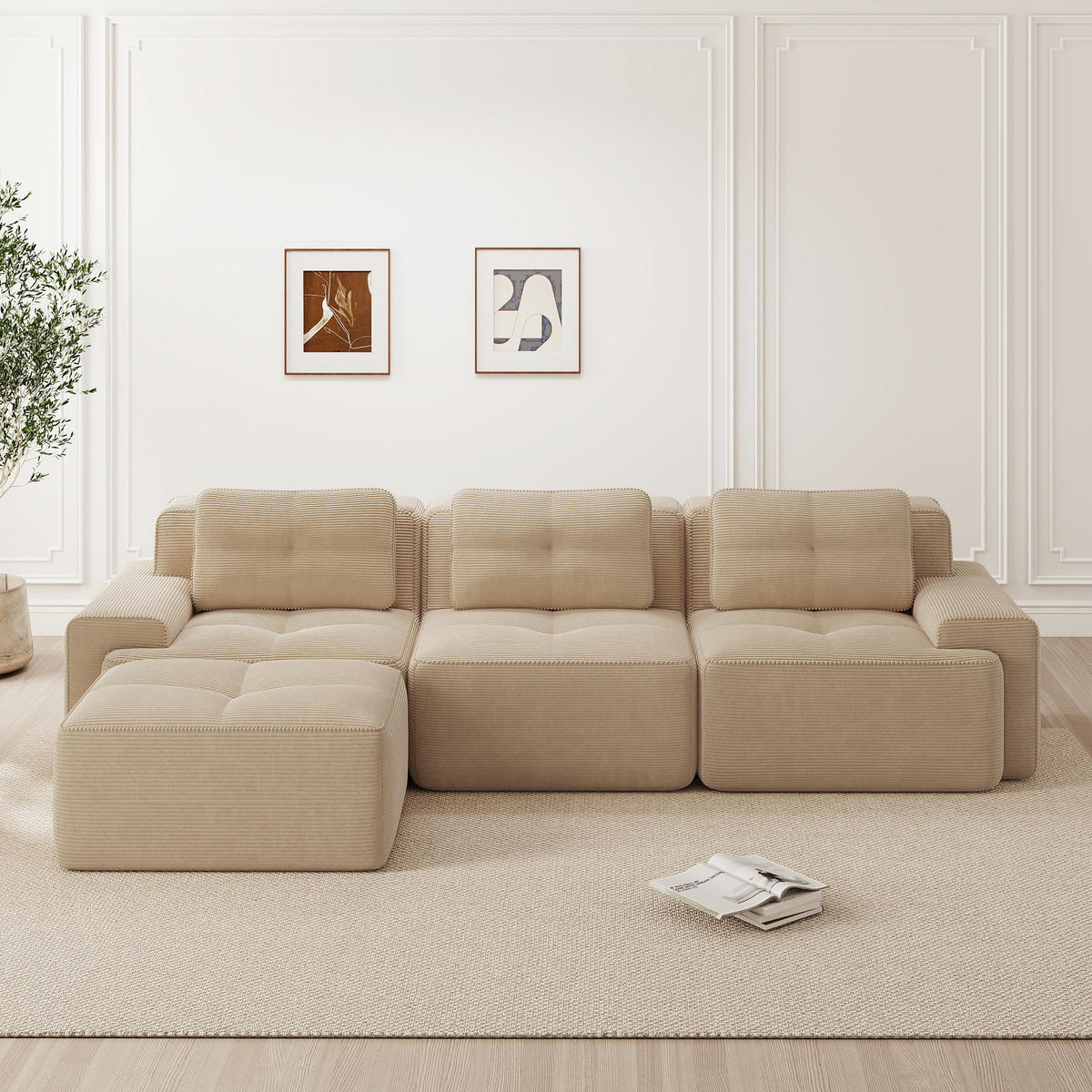 3-SITZER ECKSOFA Cord Beige ohne Montage - Beige, Textil (293/177cm) - WISHDOR