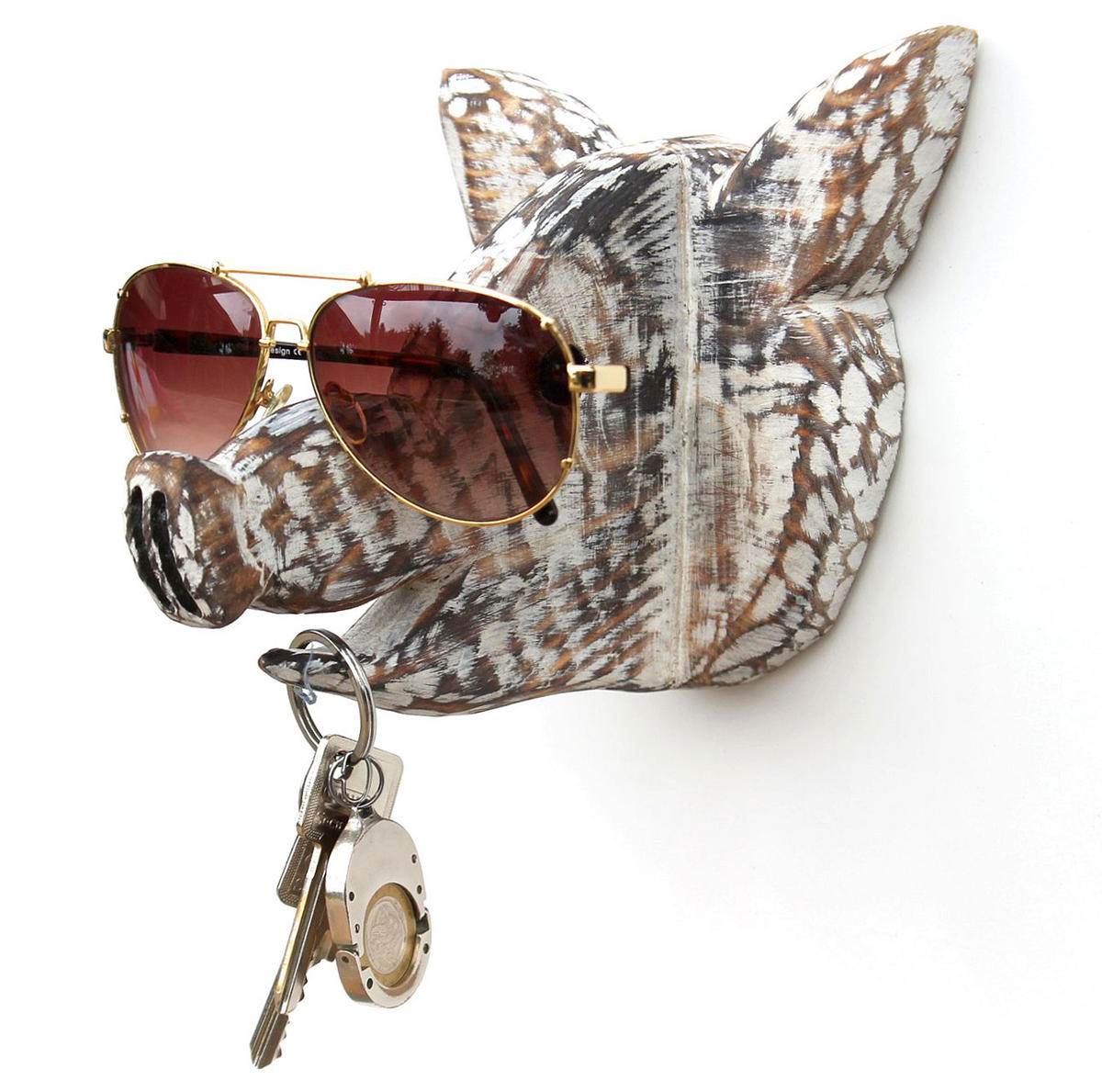 BRILLENHALTER Schwein Holz Wand 1106 - Weiß, Holz (15/14/17cm) - DanDiBo