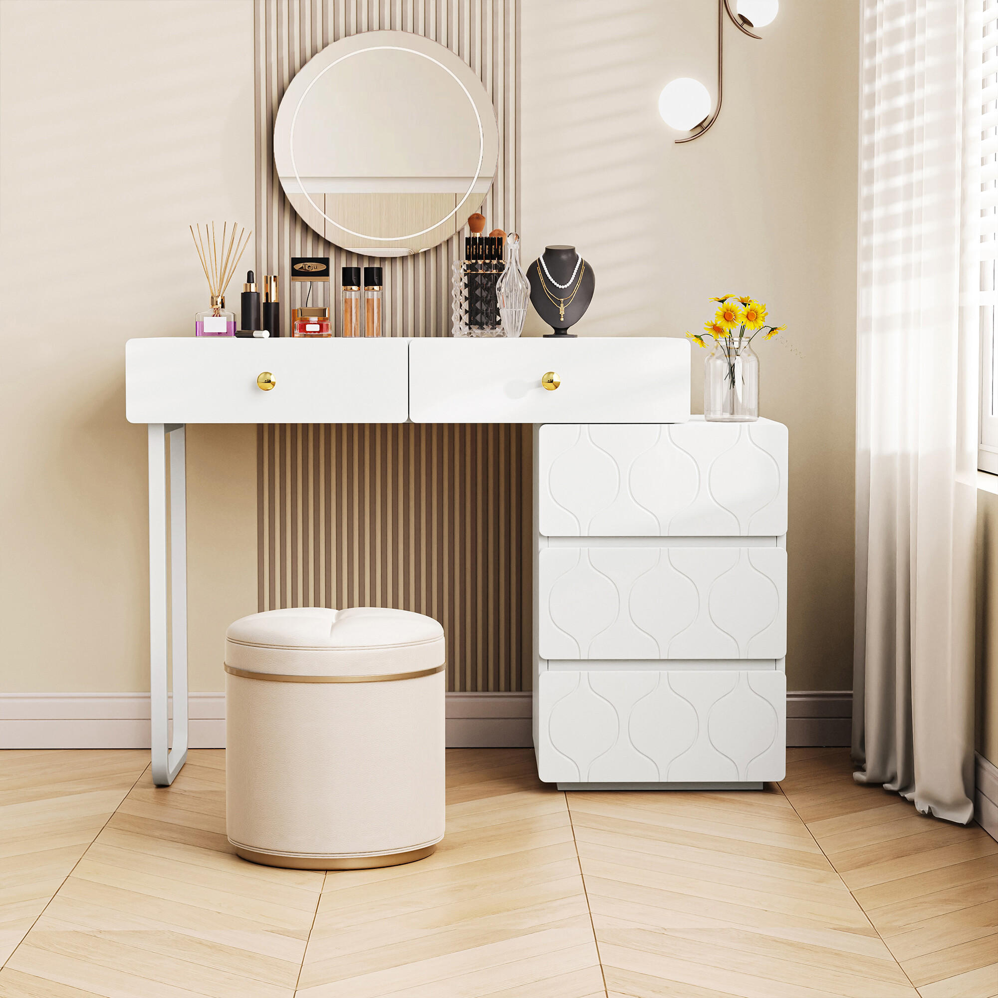 Thumbnail - Urban Meuble Schminktisch, Beige, Holzwerkstoff, Metall, Rechteckig, 40x64x90 cm, Wohnzimmer, Wohnzimmertische, Konsolen...