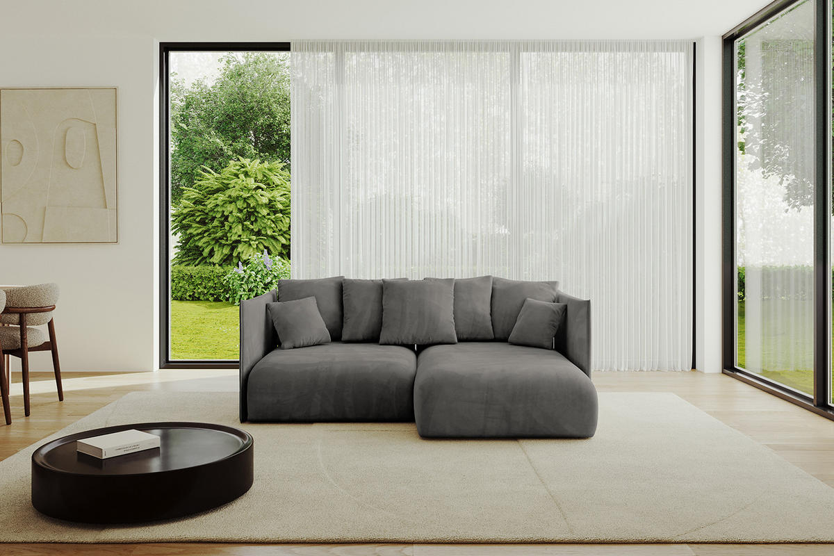 ECKSOFA mit Schlaffunktion und Bettkasten ONESK-L 208x165x40 Dunkelgrau Velours - Dunkelgrau, Holzwerkstoff/Kunststoff (208/165cm) - ALTDECOR