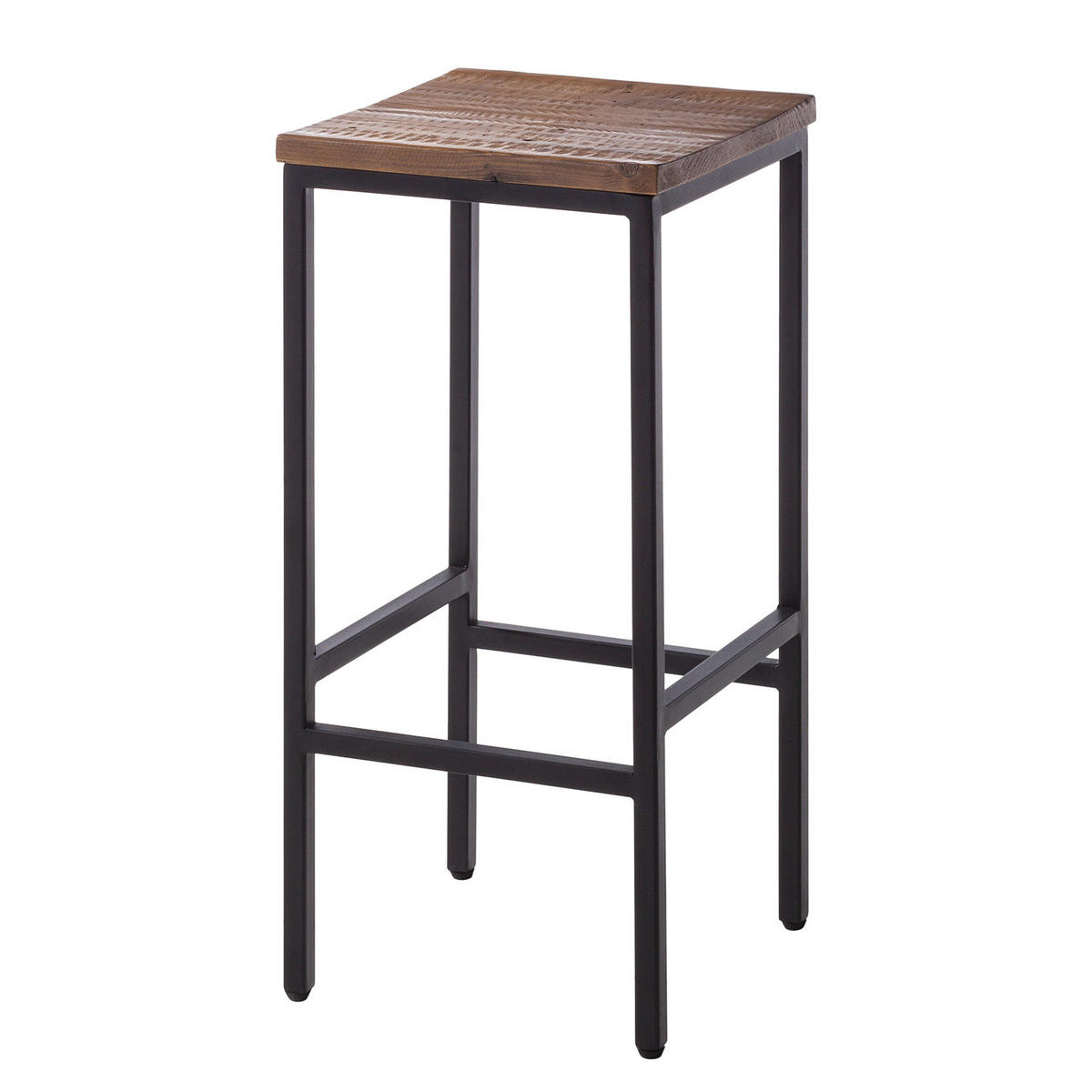 BARHOCKER - Pinie massiv / Metall - Schwarz/Pinienfarben, Holz (33/70/33cm) - home24