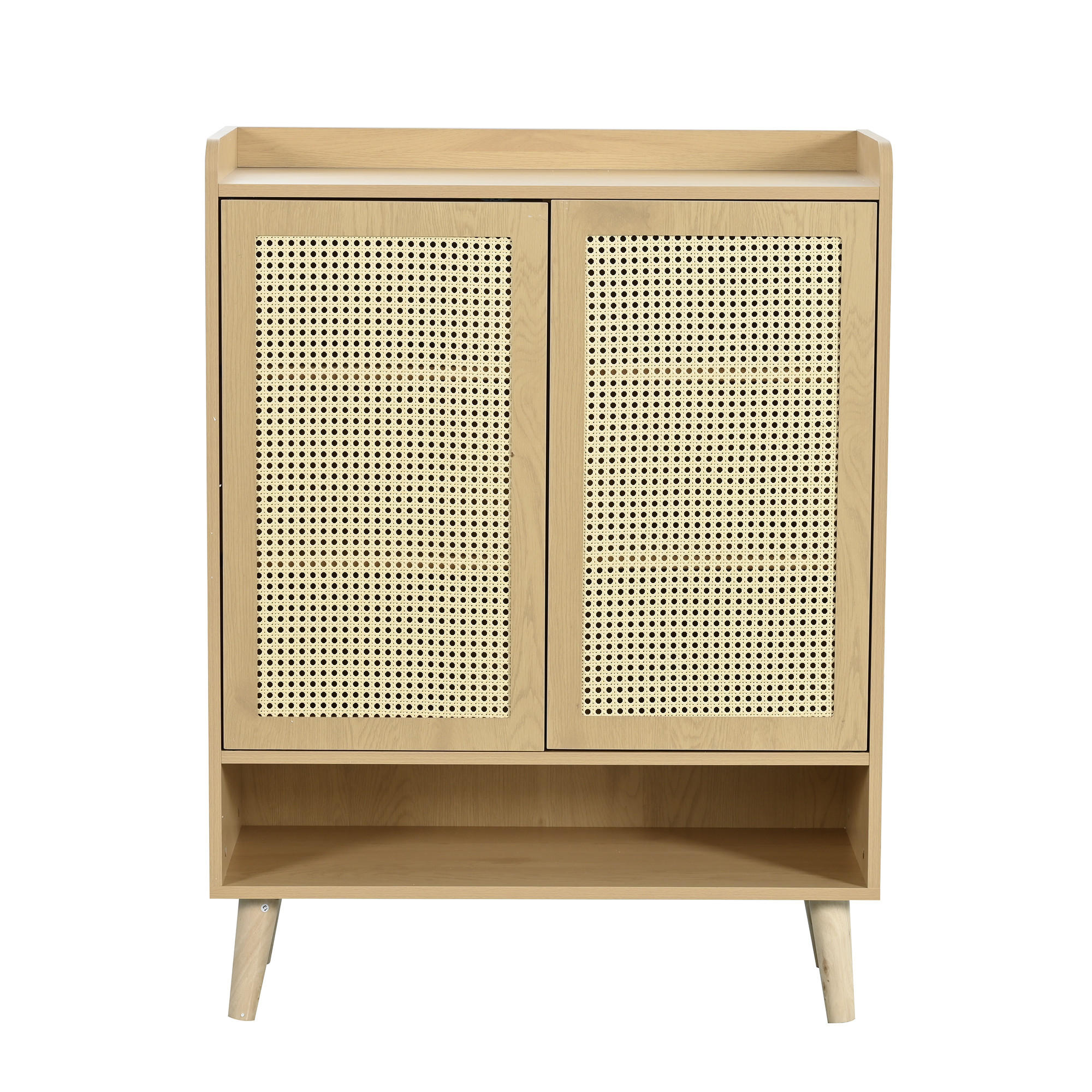 SCHUHSCHRANK aus natürlichem Rattan, Für Flur und Eingangsbereich, Eiche hell - Sonoma Eiche, Holzwerkstoff (80/105/35cm) - Urban Meuble