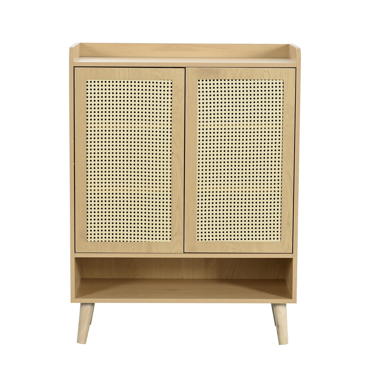 SCHUHSCHRANK aus natürlichem Rattan, Für Flur und Eingangsbereich, Eiche hell - Sonoma Eiche, Holzwerkstoff (80/105/35cm) - Urban Meuble