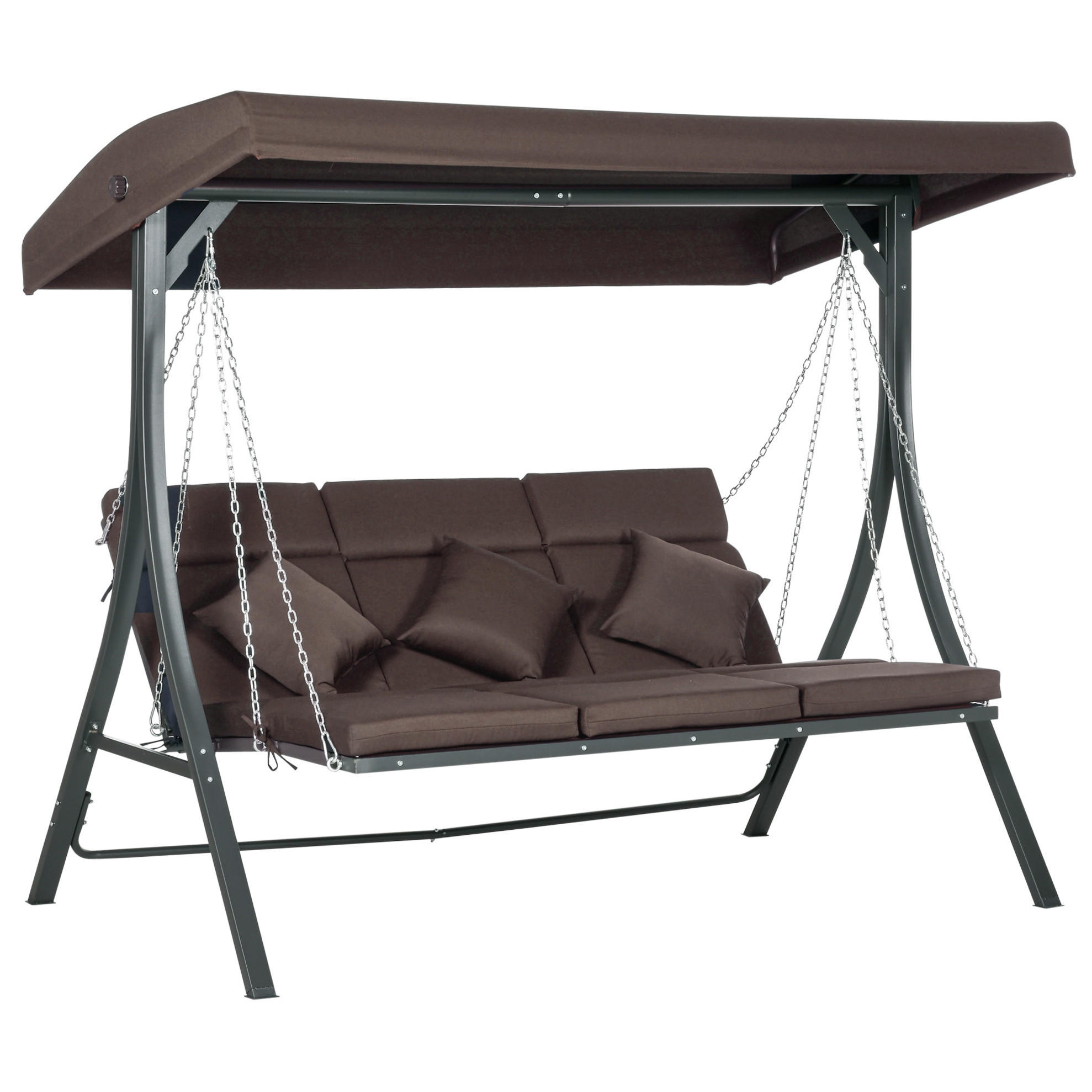 HOLLYWOODSCHAUKEL 198/118/168 cm braun aus Eisen mit verstellbarem Sonnendach und Kissen - Braun, Metall (118/168/198cm) - OKWISH