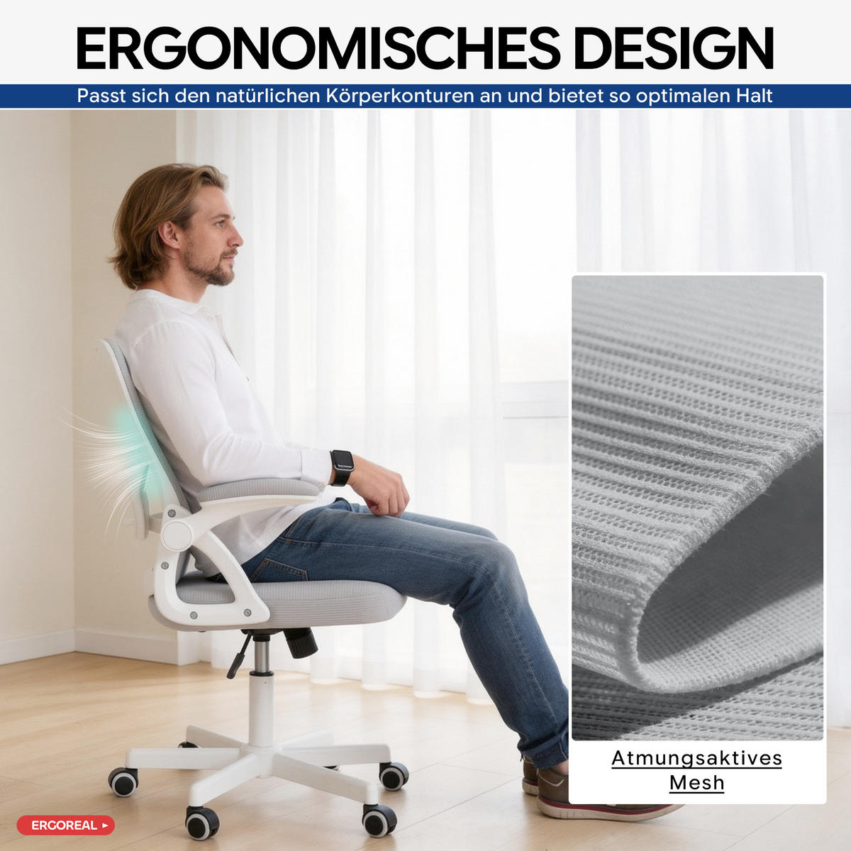 DREHSTUHL Gräulich-weiß mit verstellbare Rückenlehne und verstellbare Lendenwirbelstütze - Weiß, Kunststoff (65/104/65cm) - Oxeza