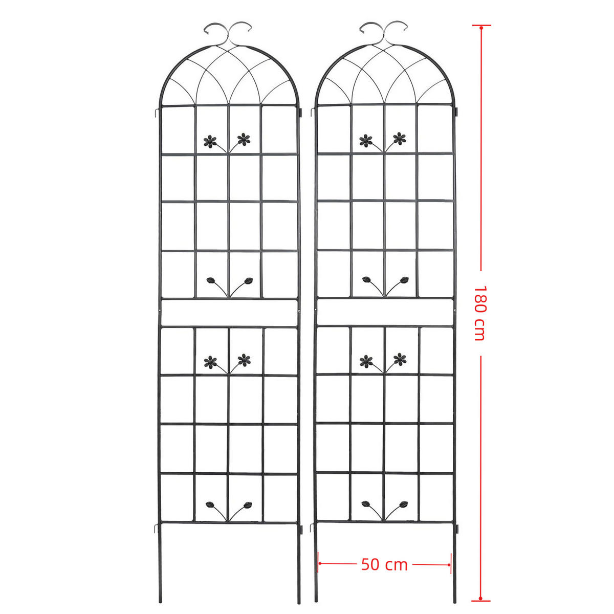 PFLANZGITTER 2er-Set aus Metall für Kletterpflanzen - Schwarz, Metall (50/180/9cm)