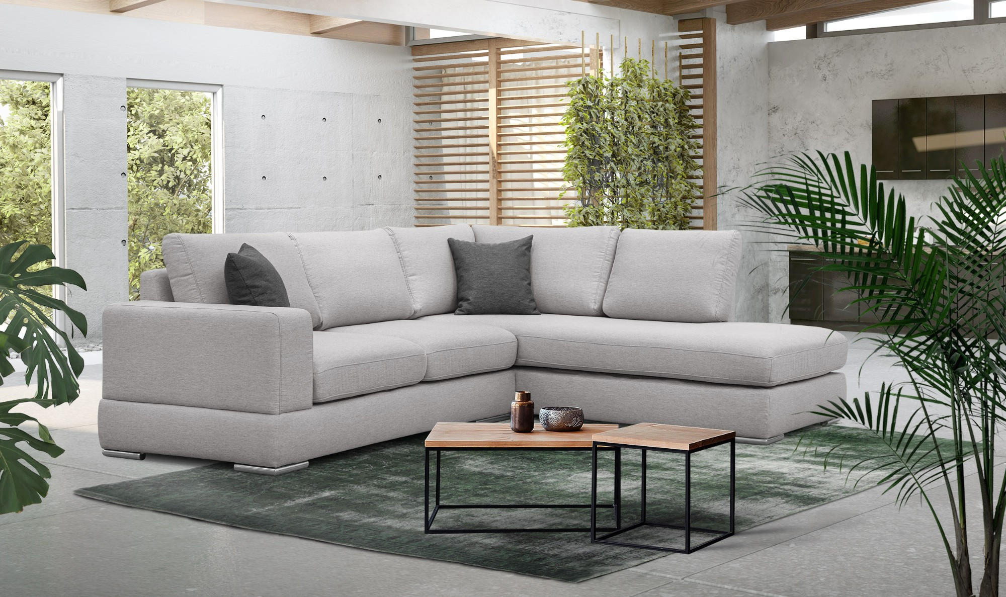 ECKSOFA OTTO 5-Sitzer, hellgrau - Hellgrau, Holzwerkstoff/Textil (279/219cm) - Courtois Laville