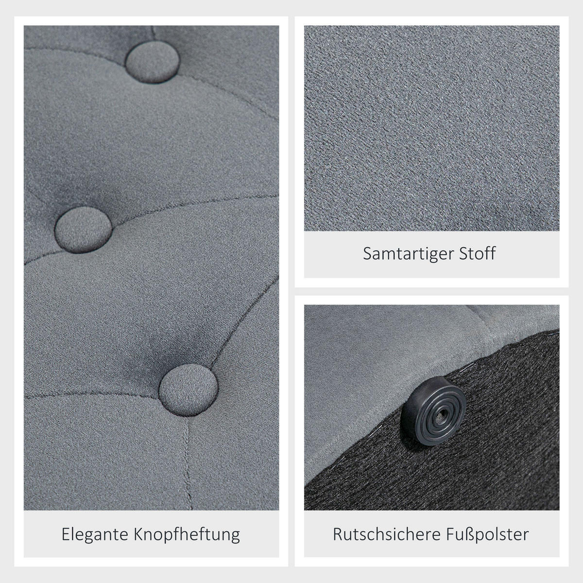 SITZHOCKER, Polsterhocker, Grau - Grau, Kunststoff (60/40/60cm) - HOMCOM