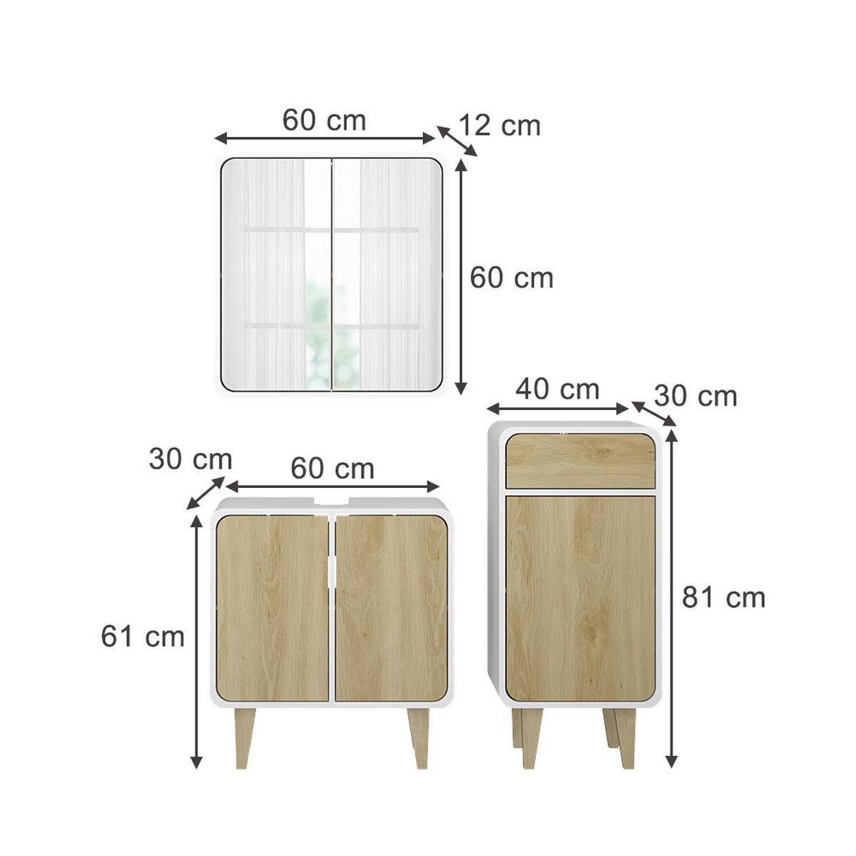 KOUPELNOVÝ NÁBYTEK Arla Bílá/dub - bílá/barva dubu, kompozitní dřevo (60/61/30cm) - Vicco