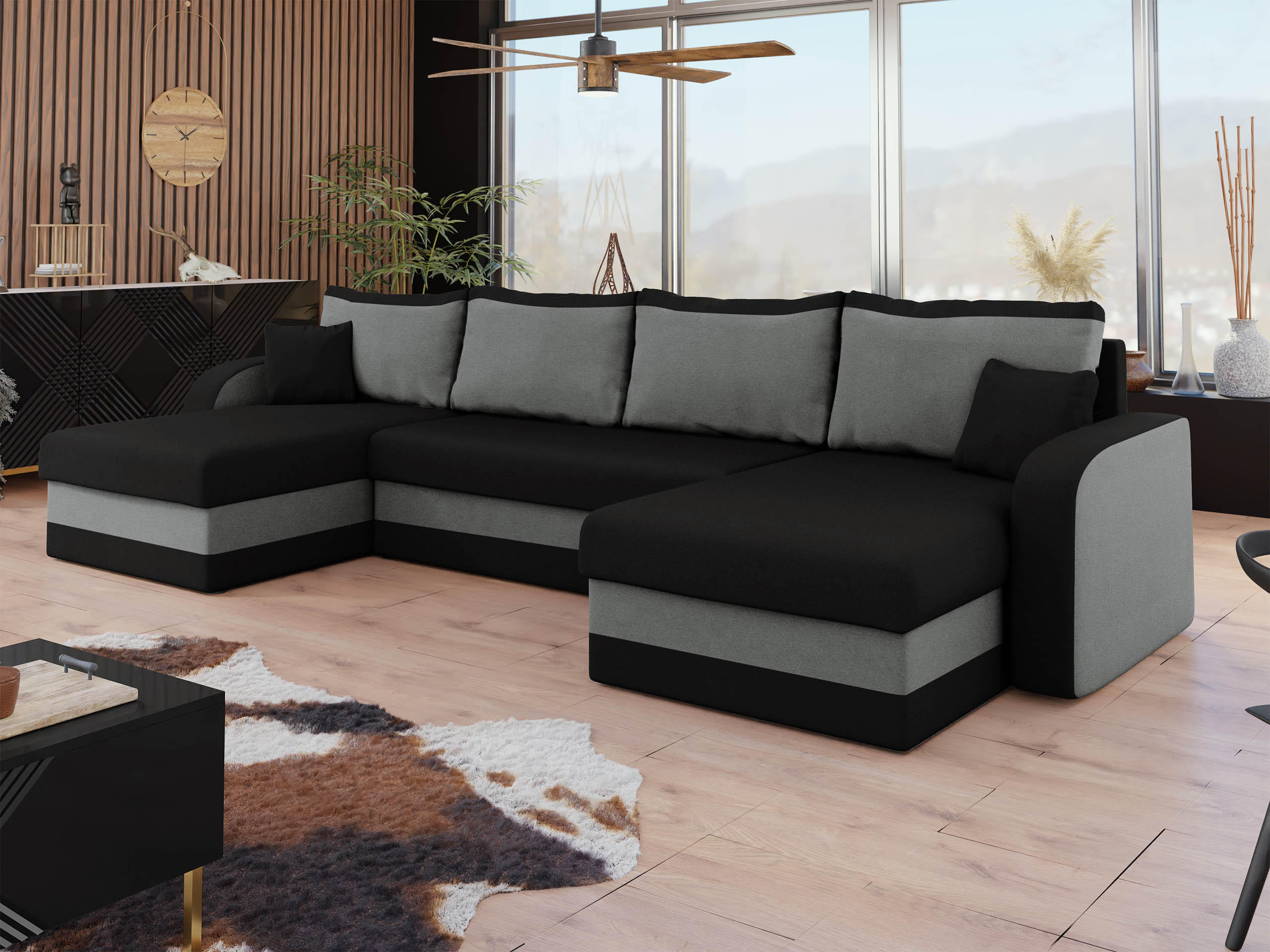 ECKSOFA Kris U Lux - Schwarz, Holz/Kunststoff (304/80/140cm) - MIRJAN24