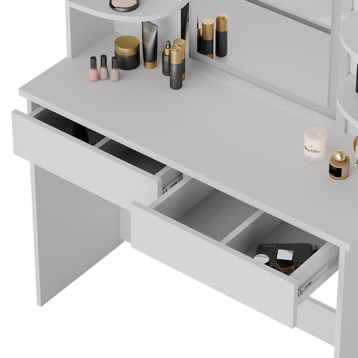 SCHMINKTISCH Charlotte Weiß 106 cm mit LED-Spiegel - Weiß, Holzwerkstoff (106/142/40cm) - Vicco