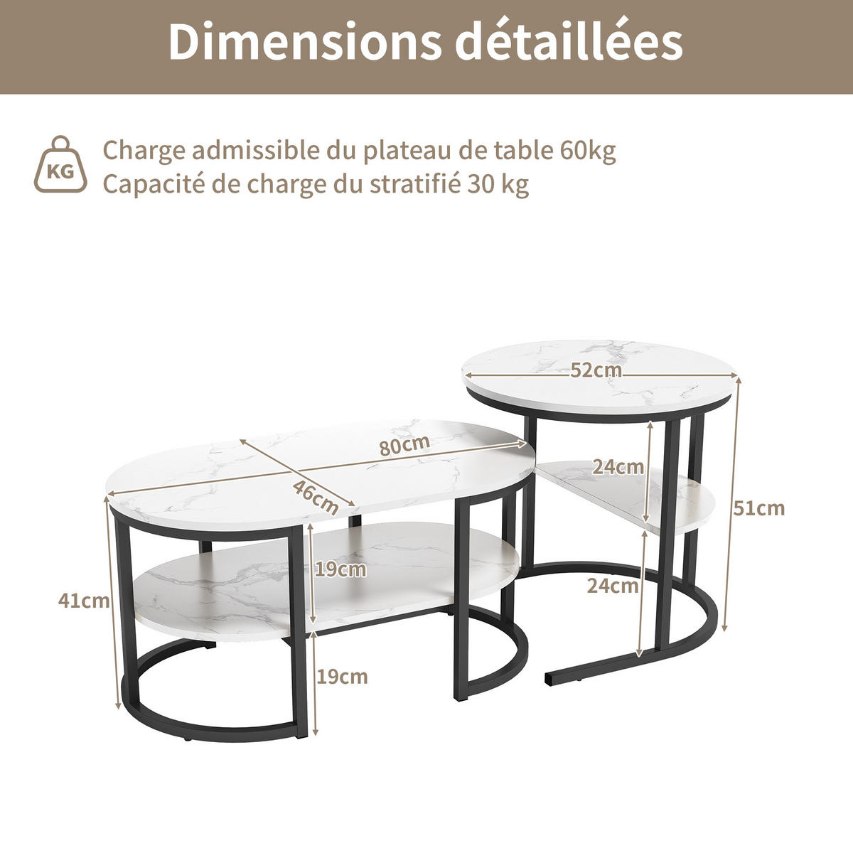 COUCHTISCH 2er Set Metall Ablage Wohnzimmertisch schwarz - Schwarz, Holz (46/80/41cm) - LEBENLANG