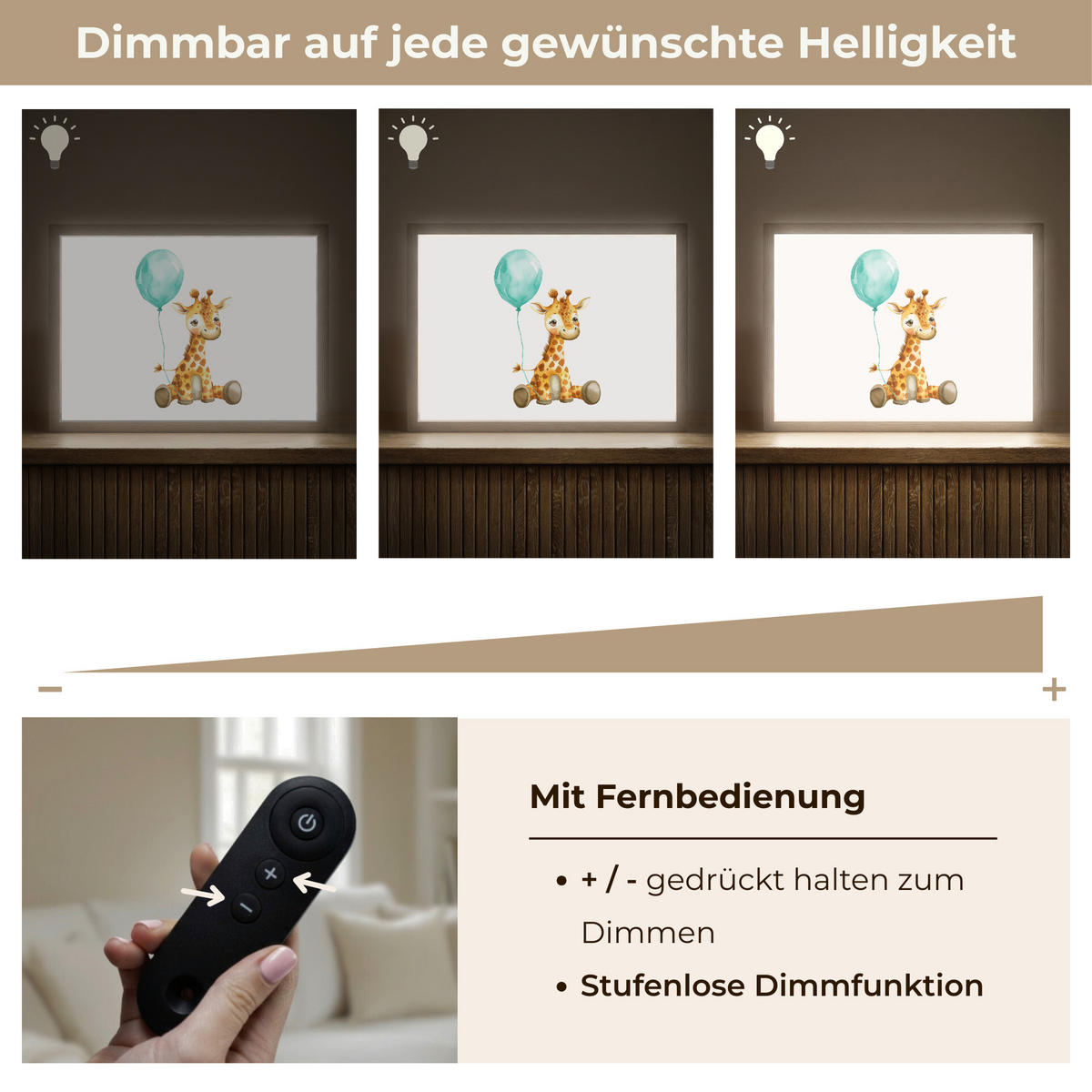 NACHTTISCHLAMPE MIT AKKU Giraffe - Baby - Tiere - Blauer Ballon 40x30 cm - Weiß, Holzwerkstoff (8/40/30cm) - OnlyWow
