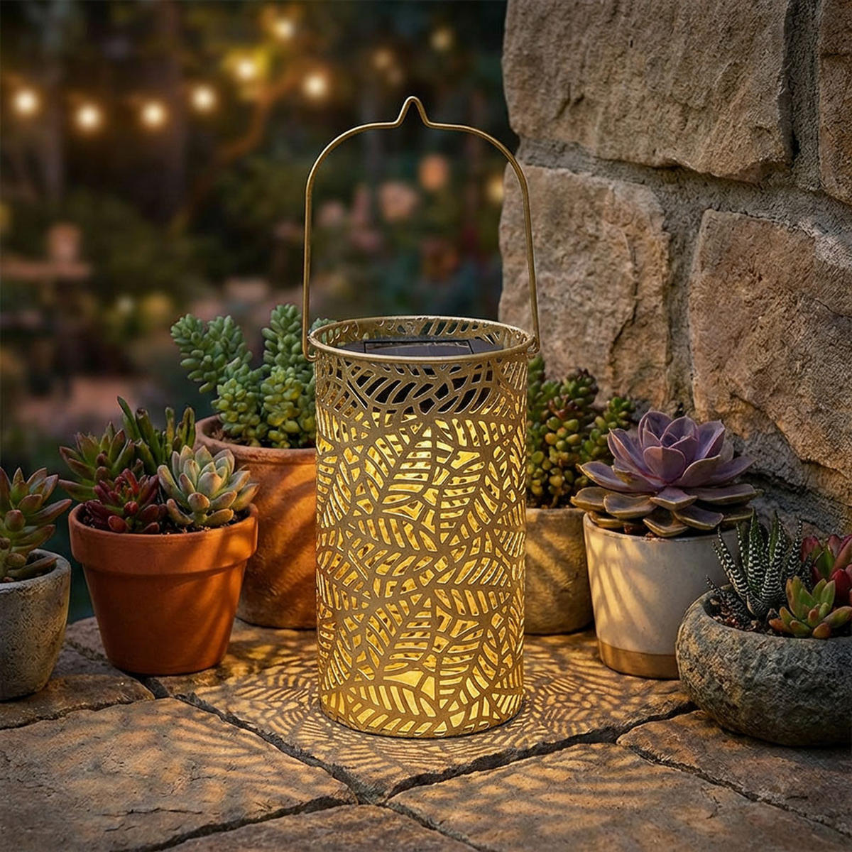 LED LATERNE Blättermuster Gold 2er Set - Goldfarben, Metall (10/10/18cm)